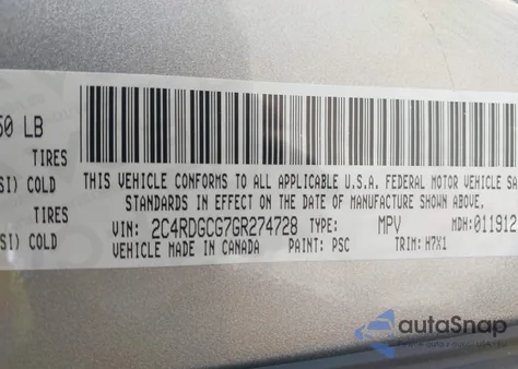 2016 Dodge Grand Caravan Sxt z USA, uszkodzony, nr VIN 2C4RDGCG7GR274728